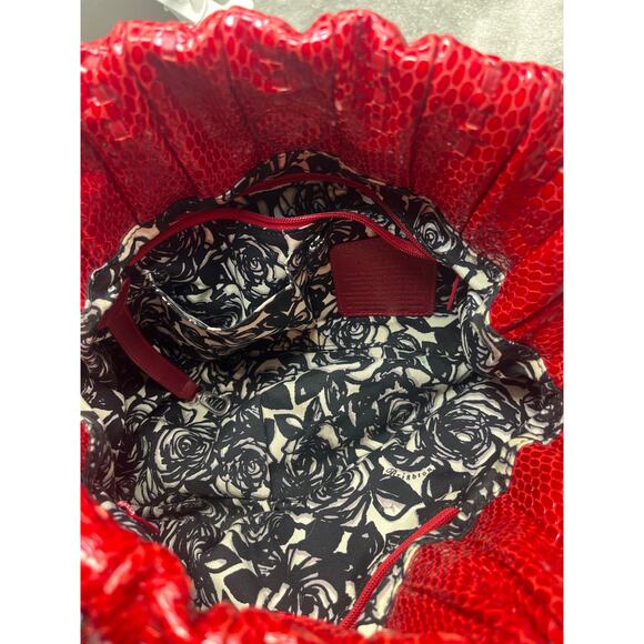 Brighton Red Patent Leather Mock Snake Skin Shoulder Bag Purse Shiny Rare - Picture 6 of 9